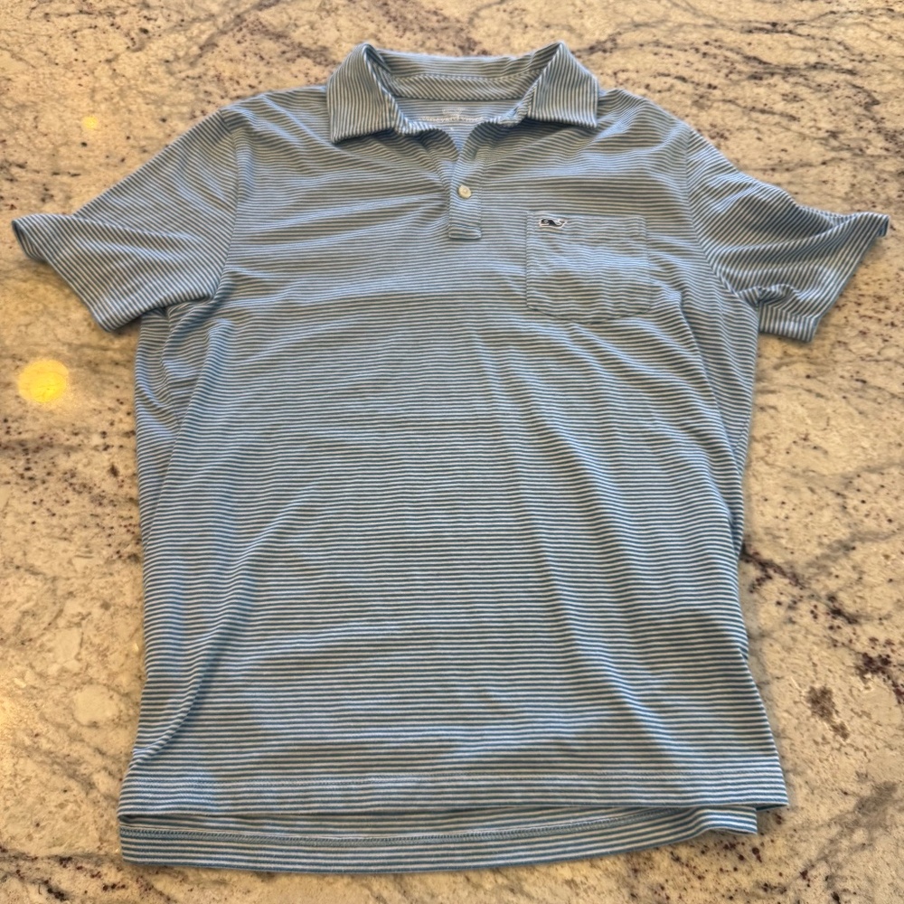 Mens Vineyard Vines Striped Blue Polo - Size Small